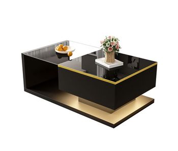 Mesa de centro rectangular de panel de partículas con 1 puerta abatible y luz led,negro