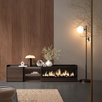 Mueble tv efecto madera roble negro 212x35x50cm chimenea efecto fuego