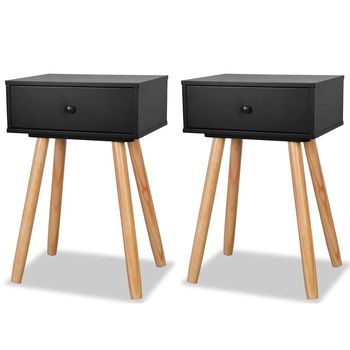Pack 2 Uds Mesitas De Noche, Mesilla Madera Maciza De Pino 40x30x61 Cm Negro