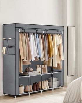 Armario plegable con 4 barras de tela de color gris