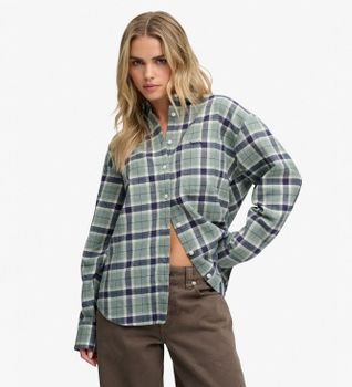 Superdry para mujer. W4010547A Camisa Check Flannel Relaxed verde (XS), Casual, Algodón, Manga larga