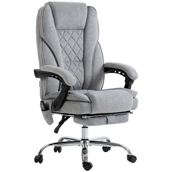 Vinsetto Silla de Oficina de Masaje y Calefacción Altura Ajustable Respaldo Reclinable Mando a Distancia Reposapiés Retráctil Gris