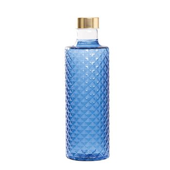 Botella tallada zafferano de vidrio borosilicato, azulado con tapón