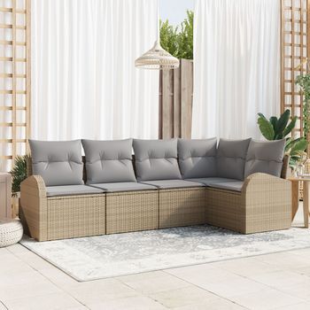 Juego De Sofás De Jardín De 5 Piezas Con Cojines Beige Ratán Poliéster V6262 Unico / Beige