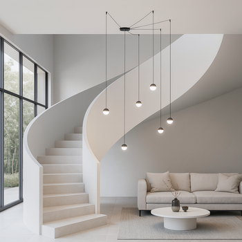 Lámpara Colgante Led De Techo “anette” 6 Luces 54w Luz Cálida 2800k– Estilo Araña Moderna – Diseño Minimalista Negro Y Blanco