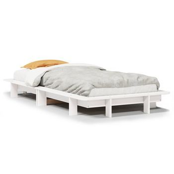 Cama Individual | Cama De Adulto | Estructura De Cama Sin Colchón Madera Maciza Blanca 75x190 Cm