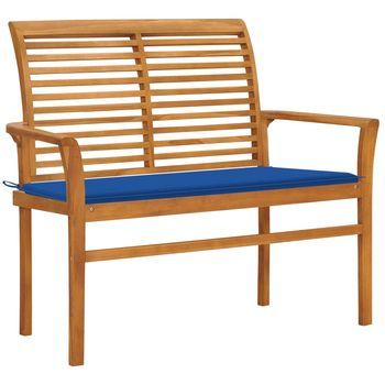 Banco De Jardín Madera Maciza Teca Con Cojín Azul Regio 112 Cm Vidaxl