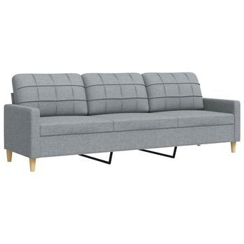 Sofá De 3 Plazas De Tela Gris Claro 210 Cm Vidaxl