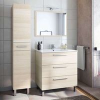 mueble de bano conjunto taria con columna athenea y lavamanos en color roble claro incluye espejo