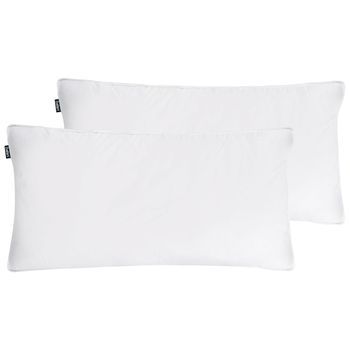 Conjunto De 2 Almohadas De Algodón Blanco Plumón Plumas De Pato 40 X 80 Cm Medio Suave Descanso Karijang