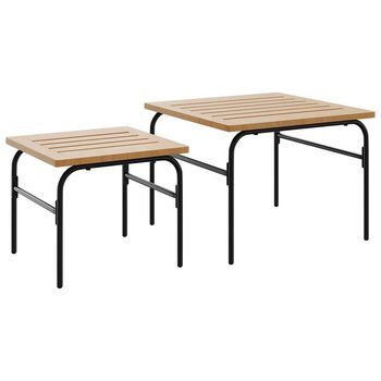 2 Uds Mesas De Centro，mesa Auxiliar，mesita De Centro Apilables De Jardín Acero Marrón Y Negro