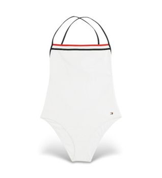 Tommy Hilfiger para mujer. UW0UW05849 Bañador Global Stripe texturizado blanco (XL), Beachwear, Nylon