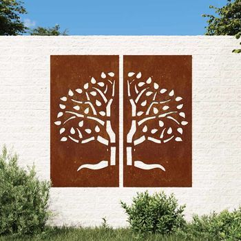 Adorno Pared Jardín 2 Uds Acero Corten Diseño Árbol 105x55 Cm Cfw68988