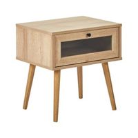 mesita de noche tablero de particulas patas de madera de pino 1 cajon de almacenaje madera clara albany