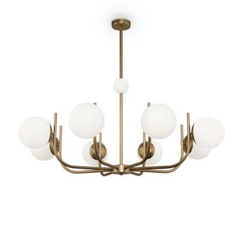 Lámpara colgante 8 luces oro con esferas de cristal blanco