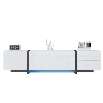 Mueble Para Tv Blanco Y Negro 170 Cm, Mesa De Salón Con Puertas De Alto Brillo Y Pasacables, Madera