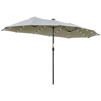 Outsunny Sombrilla Doble con Iluminación LED 450x265x240 cm Manivela y Protección Solar para Exteriores Gris Claro   Aosom España