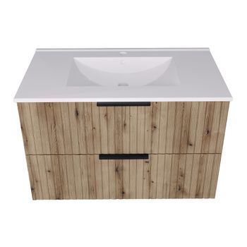 Mueble De Baño Con Lavabo Veppenssan 81x47x52 Cm - Efecto Roble [en.casa]