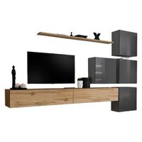 conjunto de muebles de pared para salon switch ix diseno color roble wotan y gris brillante