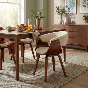 Set de 2 silla de comedor con reposapiés en tela nogal/crema
