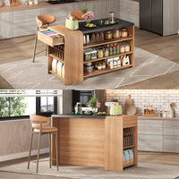 isla de cocina de 140x60x90cm 5 estantes cajon encimera de marmol negronatural