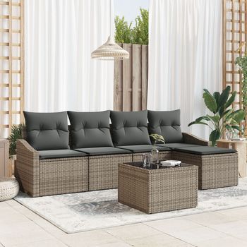 Conjunto Comedor Jardín 5 Piezas Con Cojines Ratán Negro V6291 Unico / Gris