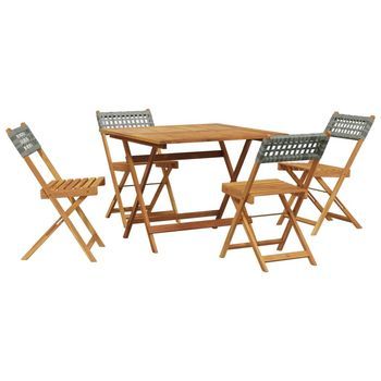 Set De Comedor De Jardín 5 Piezas | Mueble De Jardín Ratán Pe Madera Maciza Gris