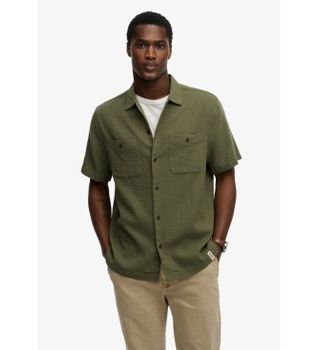 Superdry para hombre. M4011123A Camisa Merchant Textured verde (XL), Casual, Algodón, Manga corta