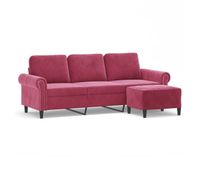 vidaxl sofa de 3 plazas con taburete de terciopelo rojo tinto 180 cm