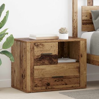 Mesita De Noche - Mueble Para Dormitorio - Madera De Ingeniería - Madera Vieja (35x60x50cm)