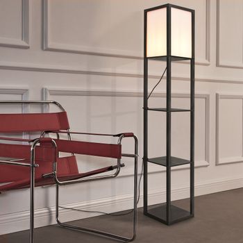 Lámpara De Pie Stapleford 3 Estantes 1xe27 60w Madera Plástico 160 X 26 X 26 Cm Negro / Blanco [lux.pro]
