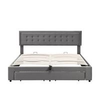 cama con canape acolchada 160x200cm en terciopelo con cajon y somier gris sin colchon