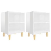 mesitas de noche patas madera 2 uds blanco brillo 40x30x50 cm vidaxl