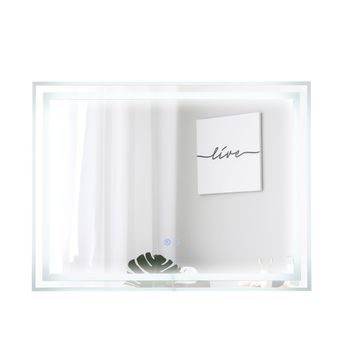 Costway Espejo de Baño LED 80 x 60 CM Espejo Rectangular de Pared con Luces Regulables de 3 Colores Interruptor Táctil Función Antivaho y Memoria