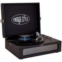 aiwa vpx-1971bk tocadiscos vintage en maletin de cuero sintetico con bluetooth de 2 vias reproductor de mp3 y grabadora usb color negro