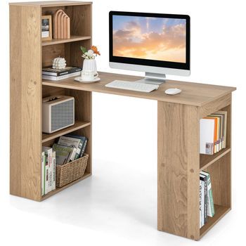 Escritorio Con Estanteria, Mesa Escritorio 120 Cm, 6 Estantes De Almacenamiento Costway 122x55x120cm Tronco