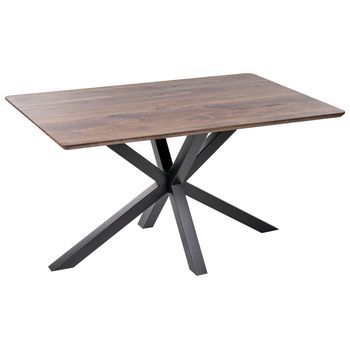 Mesa De Comedor Con Tapa De Madera Oscura Patas De Metal Negro 140 X 90 Cm 4 Plazas Rectangular Industrial Spectra