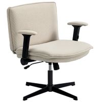 homcom silla de oficina piernas cruzadas con reposabrazos abatible asiento ancho sin ruedas altura ajustable giratoria crema