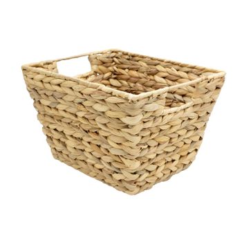 Cesta de almacenamiento con asas, jacinto de agua natural, 28x23x18 cm