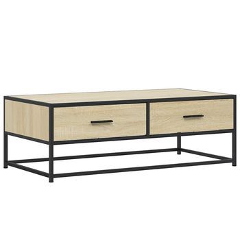 Mesa De Centro Madera Ingeniería Metal Roble Sonoma 100x50x35cm