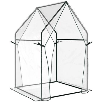 Outsunny Invernadero de Terraza con 2 Puertas con Cremallera Anti-UV para Cultivo de Plantas Flores 90x90x145 cm Transparente