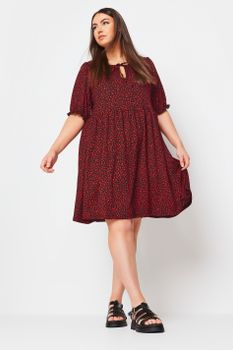 Yours Vestido Corto Negro De Florecillas Rojo Picota, Mujer Curvy Y Tallas Grandes, Yours