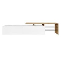 mueble de tv blanco y madera de 170 cm con estantes de cristal e iluminacion led