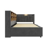 sofa cama 90x200 cm - con almacenamiento hidraulico luz nocturna puertos usb y tipo-c estantes y compartimentos cabecero acolchado multifuncional tela de terciopelo - gris oscuro
