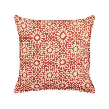 Cojín De Algodón Rojo Blanco Crema 45 X 45 Cm Patrón Geométrico Accesorio Ceiba