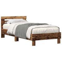 cama individual  cama para adulto  estructura de cama con led madera vieja 100 x 200 cm