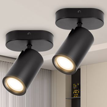 Aigostar Lampara Techo Focos Negro Orientable, Moderno Plafón con Focos Base Gu10, Aplique Techo para Interior Ajustables y Giratorios, Foco de techo Para Pasillos Comedores, Sin Bombilla,2 piezas