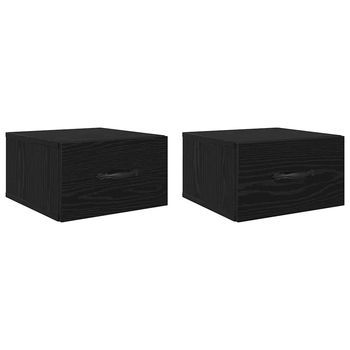 Pack 2 Uds Mesita De Noche | Armario De Noche | Mesa De Noche Con Cajón Roble Negro 35 X 35 X 20 Cm