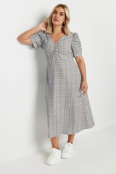 Limited Collection Vestido De Cuadros Grises Con Fruncidos, Mujer Curvy Y Tallas Grandes, Limited Collection
