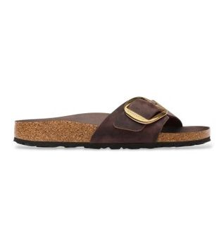 Birkenstock para mujer. 1032914 Sandalias de Piel Madrid Big Buckle (Ajuste Estrecho) marrón (41), Plano, Ninguno, Casual